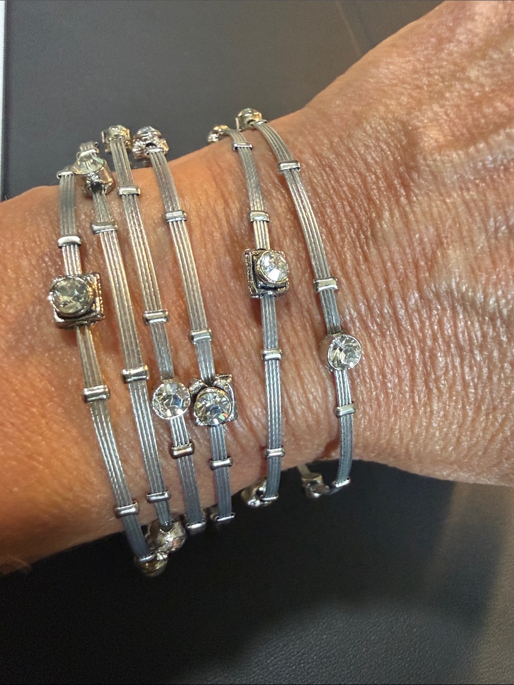 Seasonal Whispers Silver-Tone Bangles with Crystals
